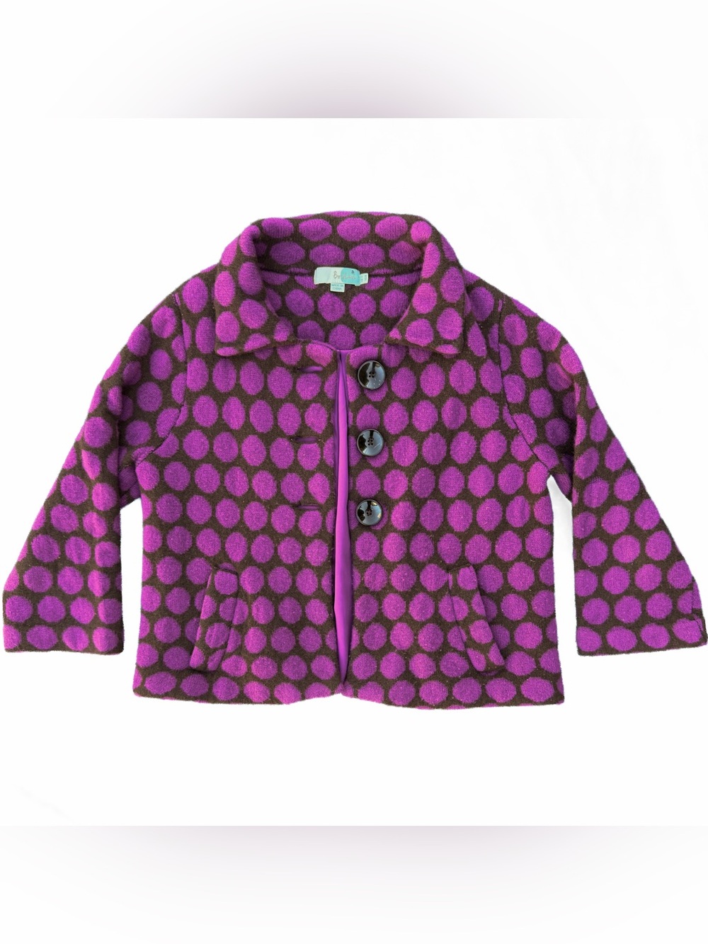 Boden 100% Wool Purple Polka Dot Peacoat Jacket Small Medium Crop Womens WK609